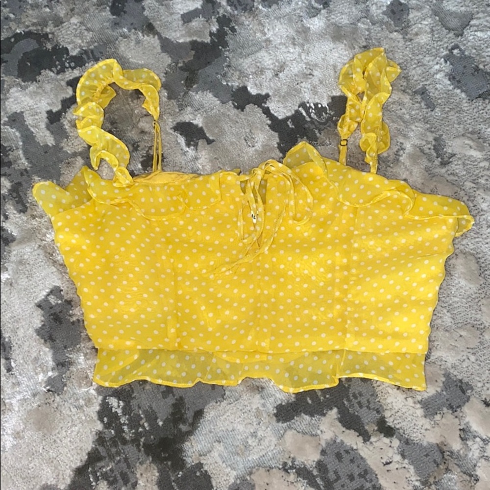 Yellow and White Polka Dot Crop Top